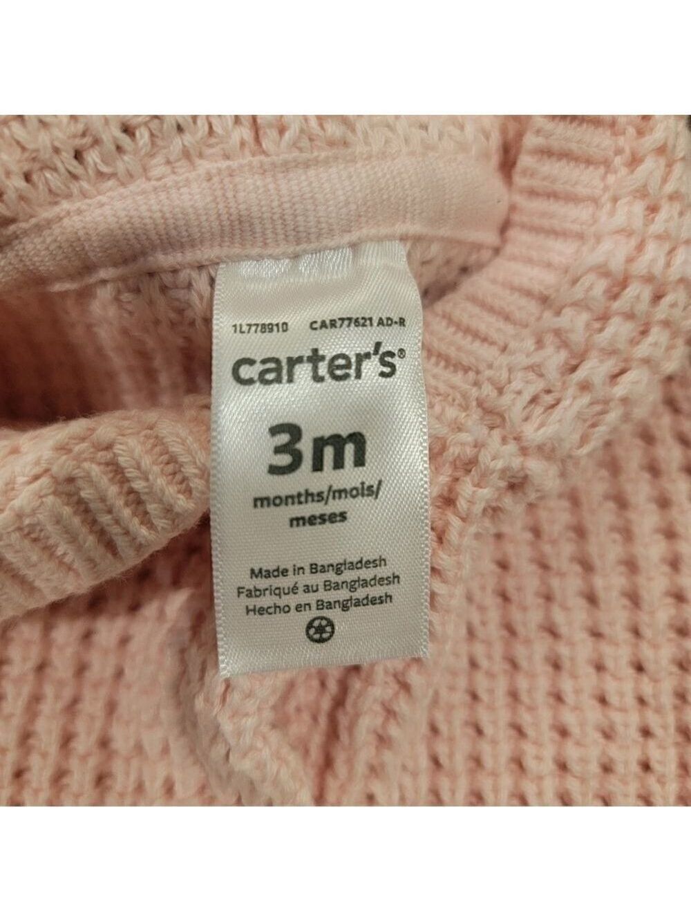 Carter's Infant Girl Pink Hooded Knit Bear Ear Cardigan 3 months - Picture 7 of 9
